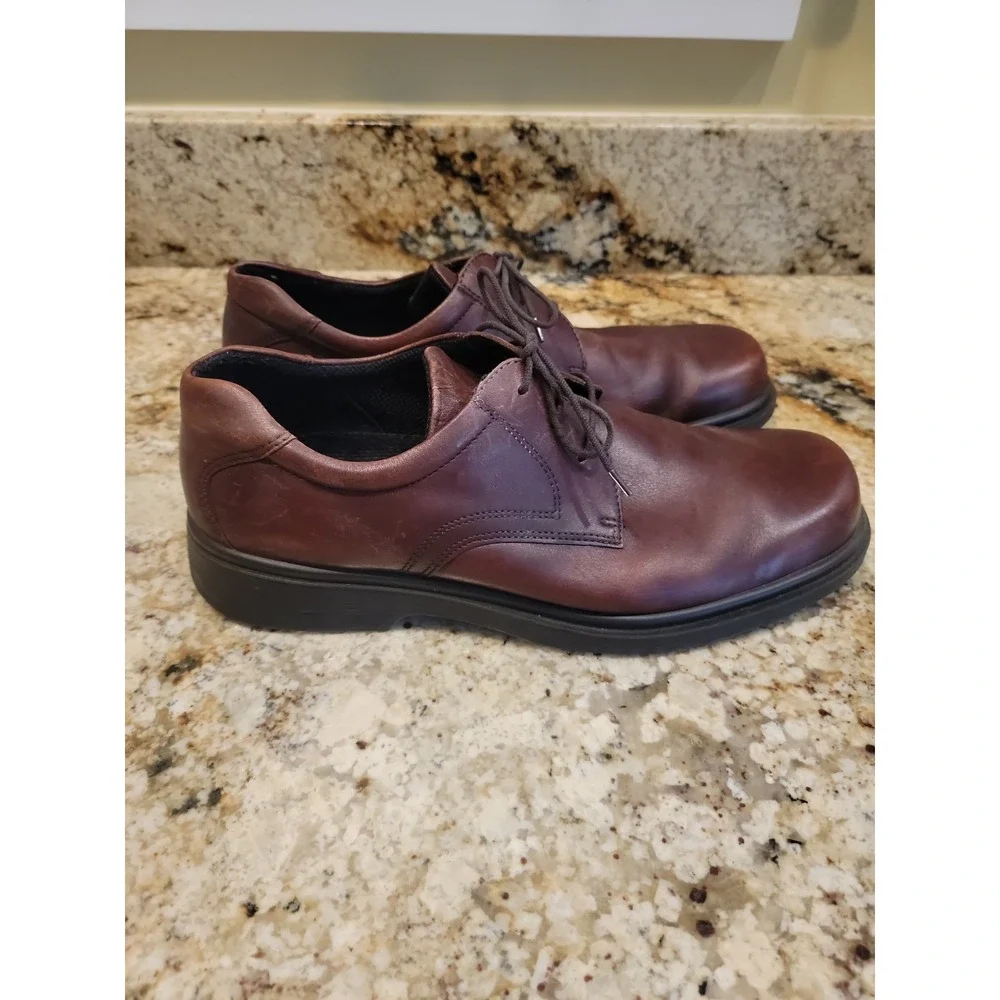 MEN'S ECCO BERLIN PLAIN TOE LACE BROWN LEATHER Oxfords 46.  US 12-12.5